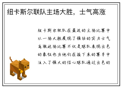 纽卡斯尔联队主场大胜，士气高涨