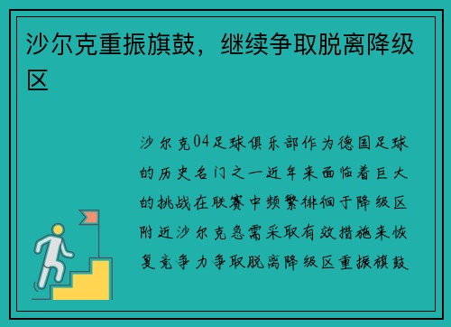 沙尔克重振旗鼓，继续争取脱离降级区