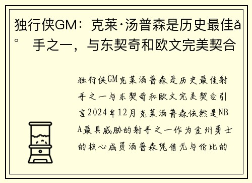 独行侠GM：克莱·汤普森是历史最佳射手之一，与东契奇和欧文完美契合