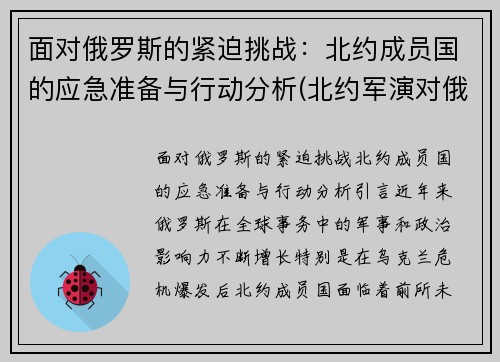 面对俄罗斯的紧迫挑战：北约成员国的应急准备与行动分析(北约军演对俄罗斯的威胁)